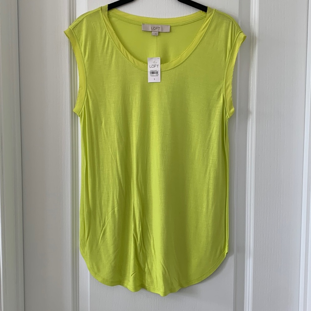 NWT LOFT Bright Chartreuse Rounded Hem Sleeveless Top Size S